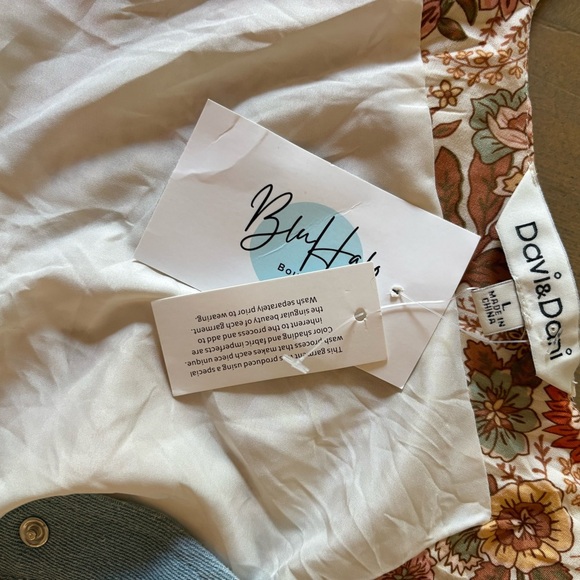 DAVI & DANI Floral Maxi Dress with Denim Trim Size Large - Picture 8 of 10